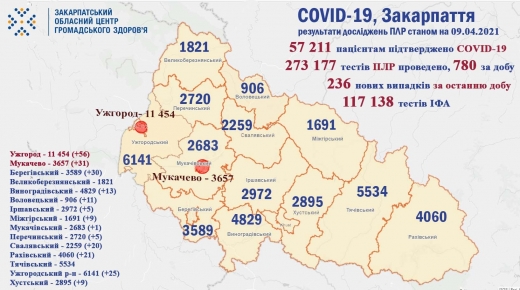 На Закарпатті 12 осіб померло та 236 нових інфікованих COVID-19 за останню добу