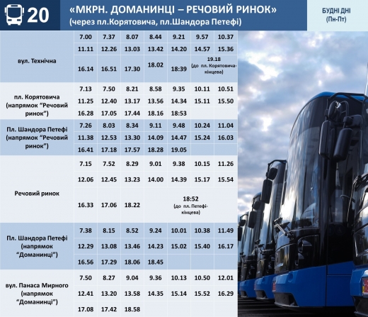 В Ужгороді оновили графіки руху автобусів на маршруті №20 (Графік)