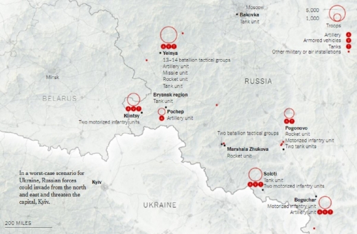Російські війська оточують Україну з трьох сторін: NYT опублікувало мапу